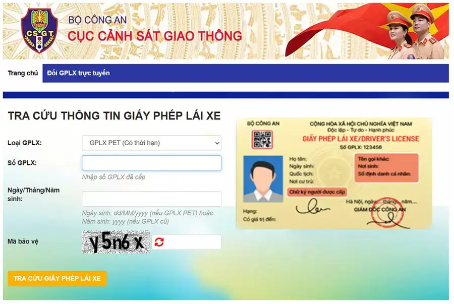 Tra cứu GPLX trên website Cục Cảnh sát giao thông
