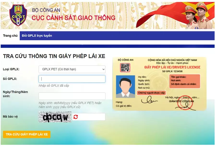 Tra cứu GPLX qua Cổng thông tin của Cục Cảnh sát giao thông