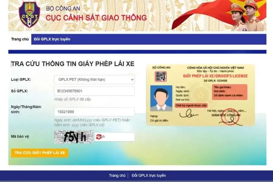 Nhập thông tin tra cứu gplx
