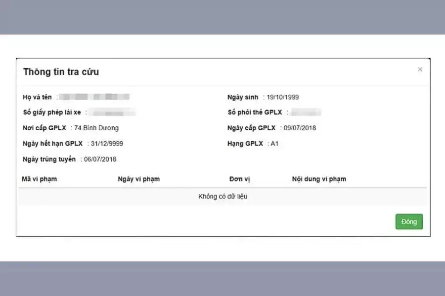 Xem kết quả tra cứu gplx