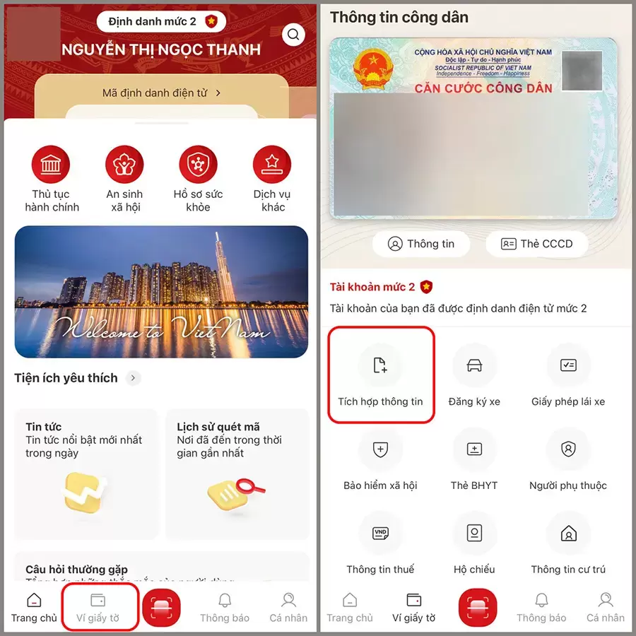 Truy cập mục "Ví giấy tờ" và chọn "Giấy phép lái xe"