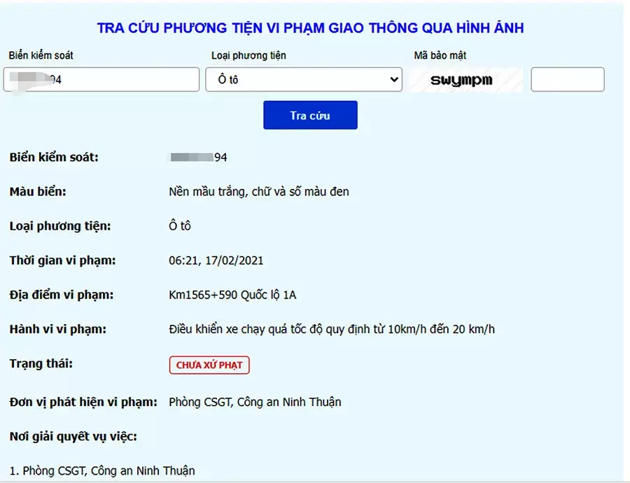 Thông tin đầy đủ về lỗi vi phạm và nơi giải quyết vụ việc