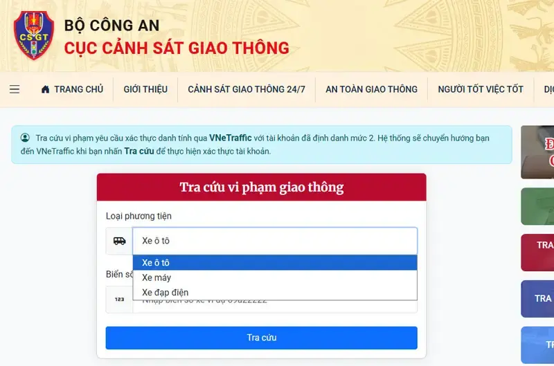 Tra cứu phạt nguội Cục cảnh sát giao thông