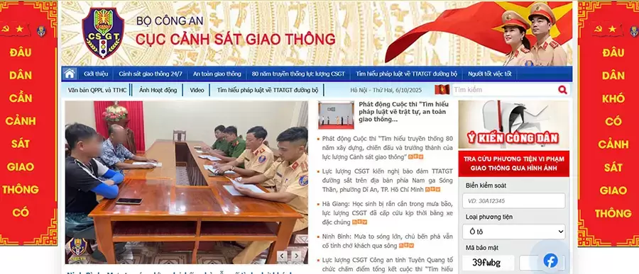 Tra cứu phạt nguội trên website Cục Cảnh sát giao thông