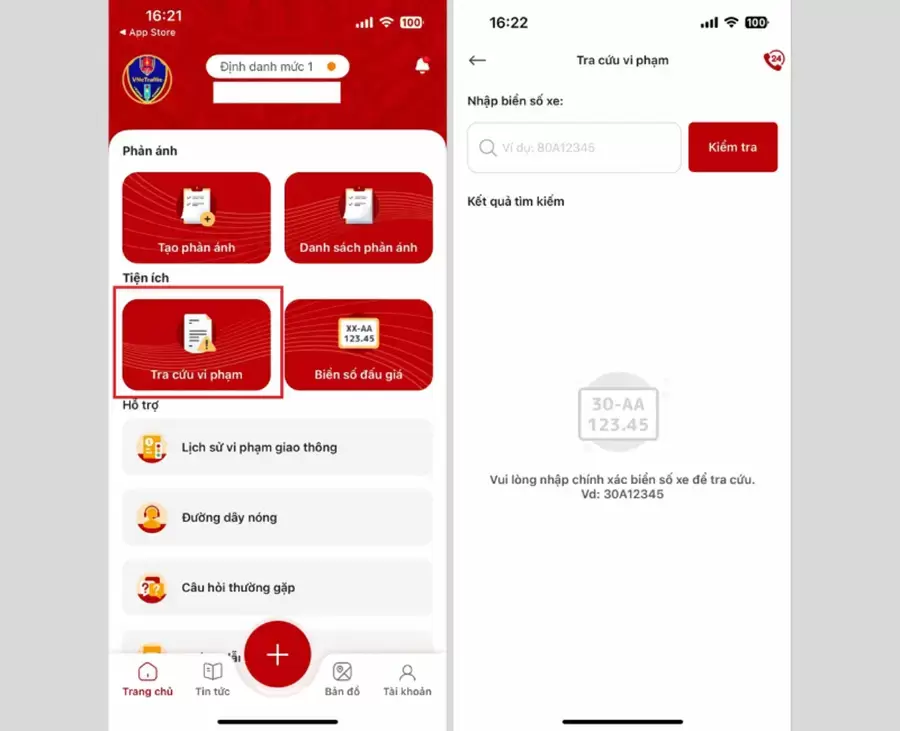 Hệ thống VNeTraffic cho phép tra cứu phạt nguội Hà Nội sau khi đăng nhập tài khoản định danh điện tử