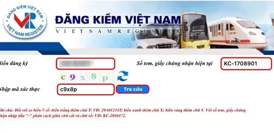 Tra cứu trên cổng Cục Đăng kiểm Việt Nam