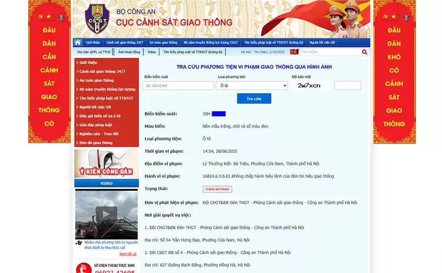 Hướng dẫn xem kết quả tra cứu phạt nguội