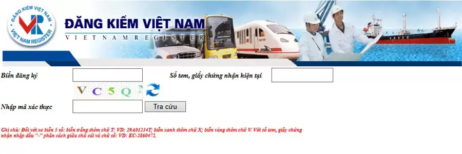 Màn hình kiểm tra cảnh báo vi phạm trên website Cục Đăng kiểm Việt Nam