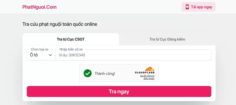 Tra cứu phạt nguội vượt đèn đỏ trên website phatnguoi.com