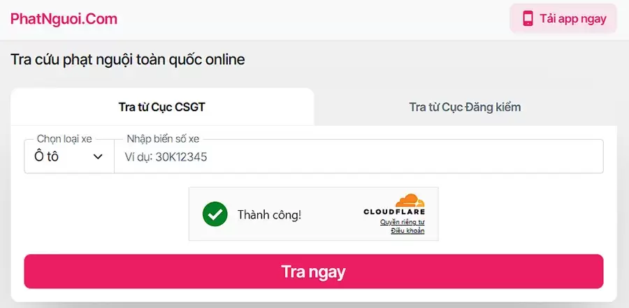 Website tra cứu phạt nguội xe tải trung gian
