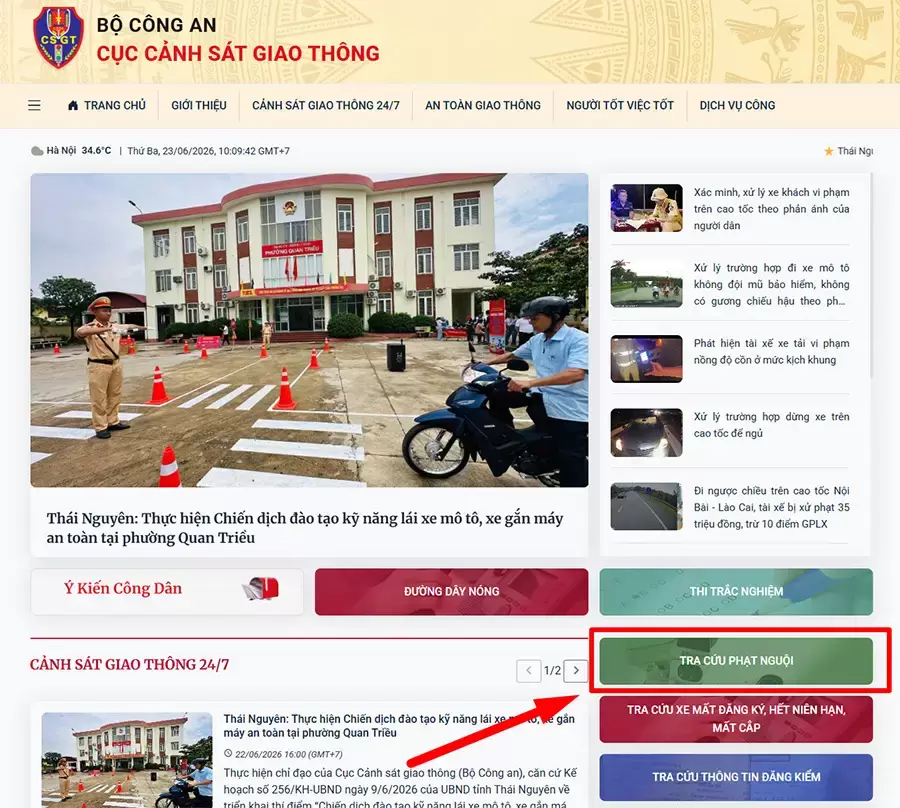 Tra cứu phạt nguội xe tải qua website https://csgt.bocongan.gov.vn
