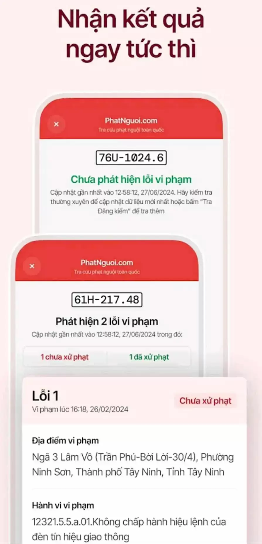 Nhận kết quả tra cứu