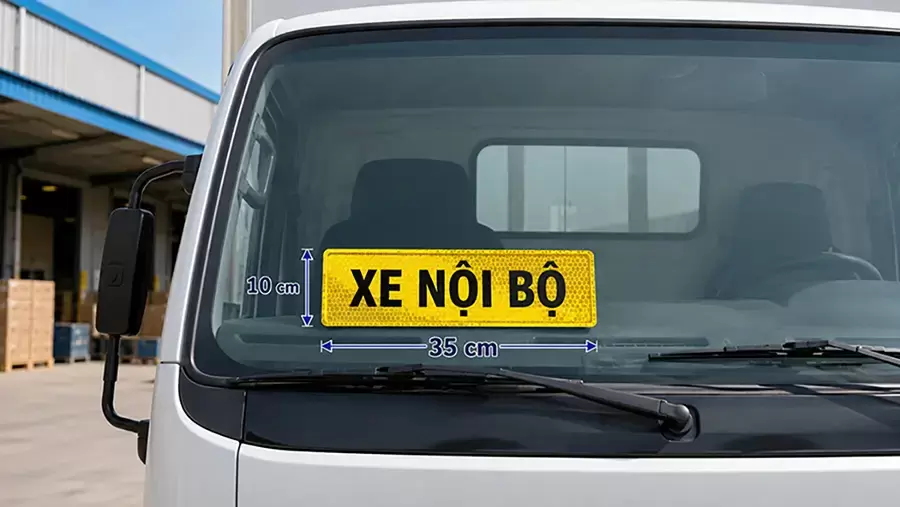 Vị trí và kích thước niêm yết cụm từ “XE NỘI BỘ”