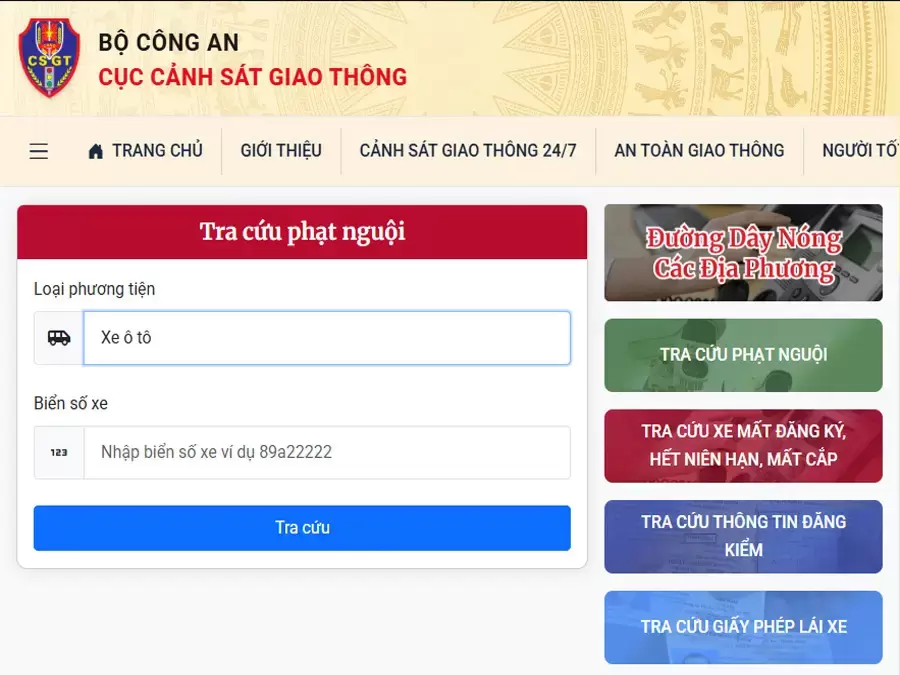 Nhập biển số xe để kiểm tra dữ liệu vi phạm giao thông online