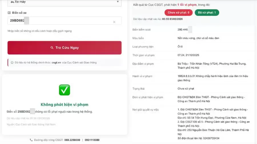 Chủ xe kiểm tra và nộp phạt nguội theo hướng dẫn