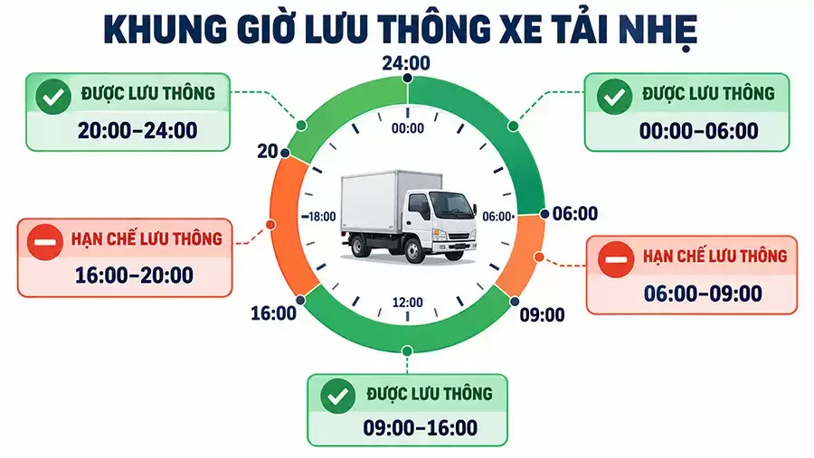 Xe tải nhẹ bị hạn chế từ 6–9 giờ và 16–20 giờ