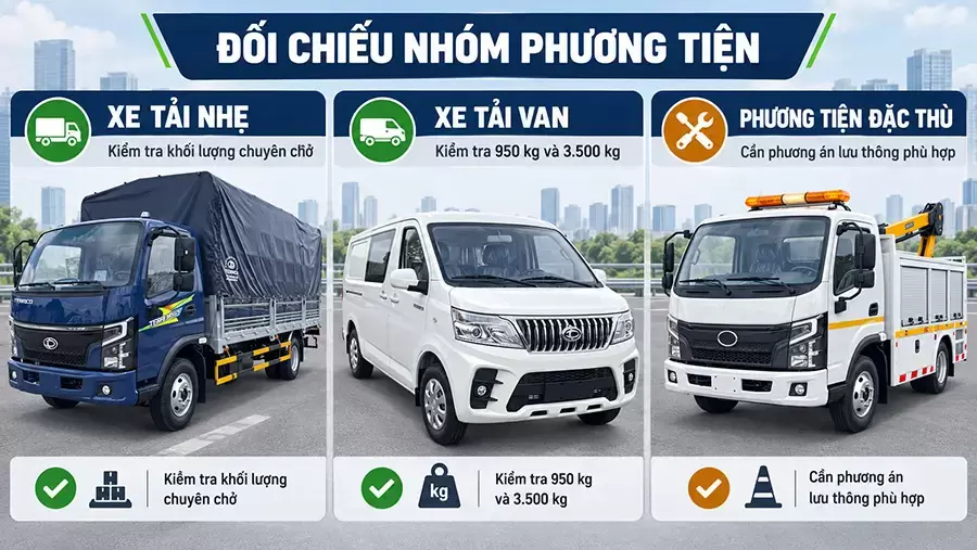 Mỗi nhóm phương tiện có thời gian và điều kiện lưu thông riêng