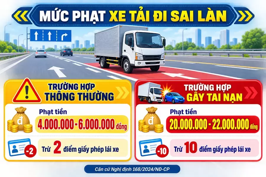 Mức phạt xe tải đi sai làn theo Nghị định 168/2024/NĐ-CP