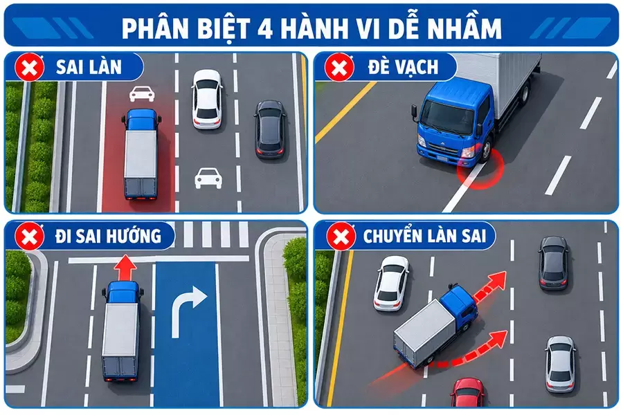 Phân biệt sai làn, đè vạch và chuyển làn không đúng quy định