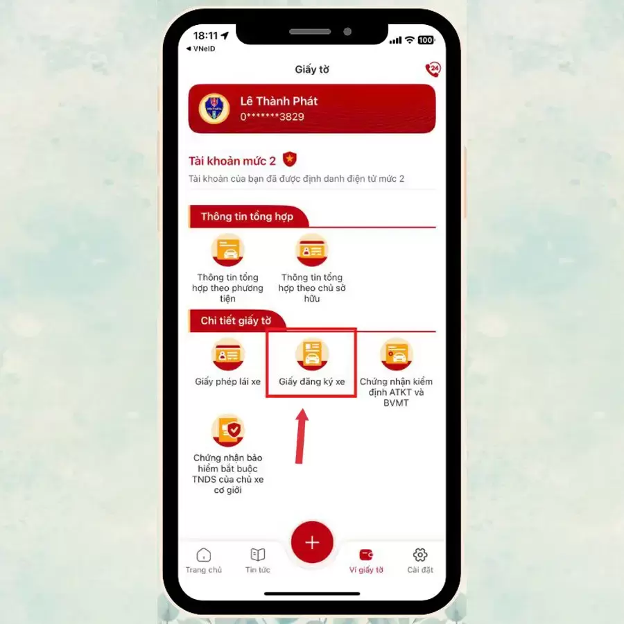 Mở thông tin Giấy đăng ký xe trong phần chi tiết giấy tờ