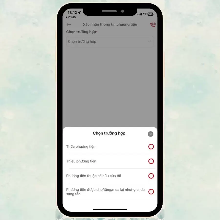 Chọn tình trạng phương tiện cần xử lý theo thực tế