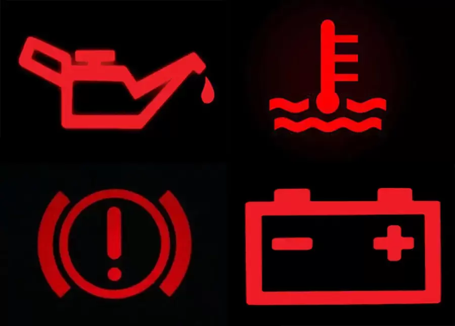 Bốn đèn đỏ cảnh báo dầu, nhiệt độ, phanh và hệ thống sạc