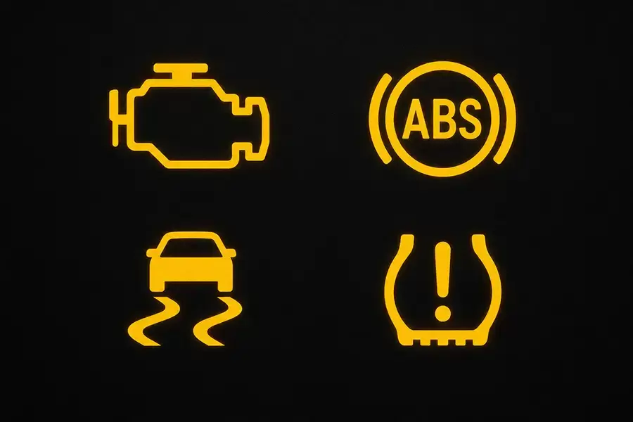 Bốn đèn vàng cảnh báo động cơ, ABS, ESC và áp suất lốp