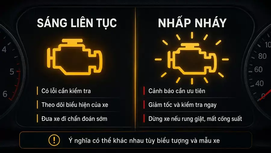 Sáng liên tục và nhấp nháy có thể mang ý nghĩa khác nhau