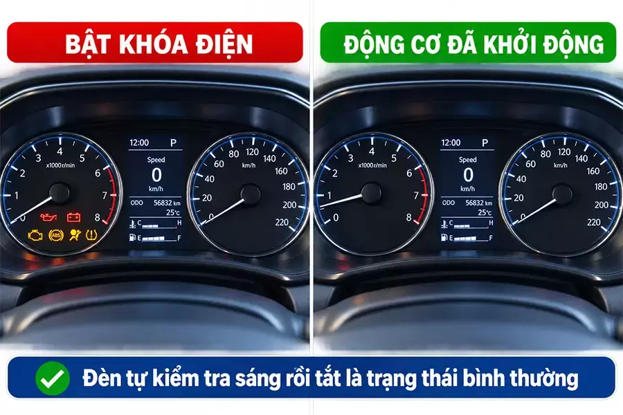 Đèn táp lô sáng vài giây khi xe thực hiện tự kiểm tra