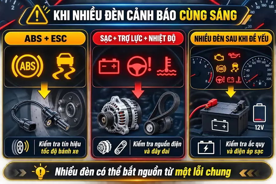 Nhiều đèn cảnh báo có thể bắt nguồn từ một lỗi chung