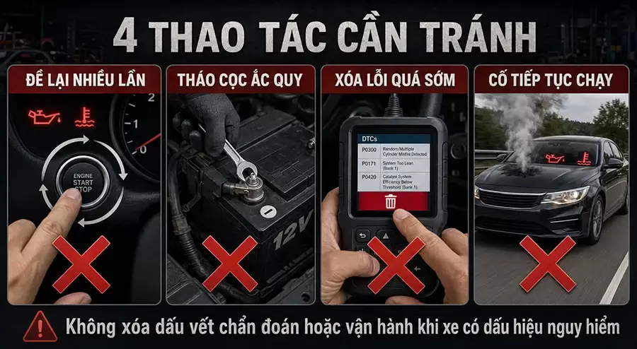 Thao tác sai có thể làm lỗi nặng hơn hoặc mất dữ liệu chẩn đoán